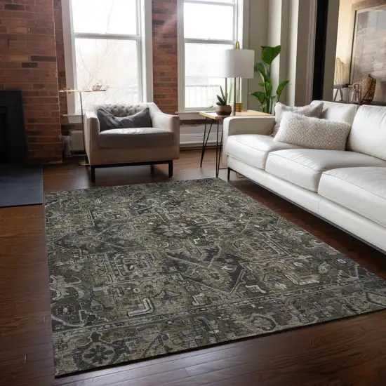 3' X 5' Taupe and Dark Taupe Oriental Washable Non Skid Indoor Outdoor Area Rug Photo 9