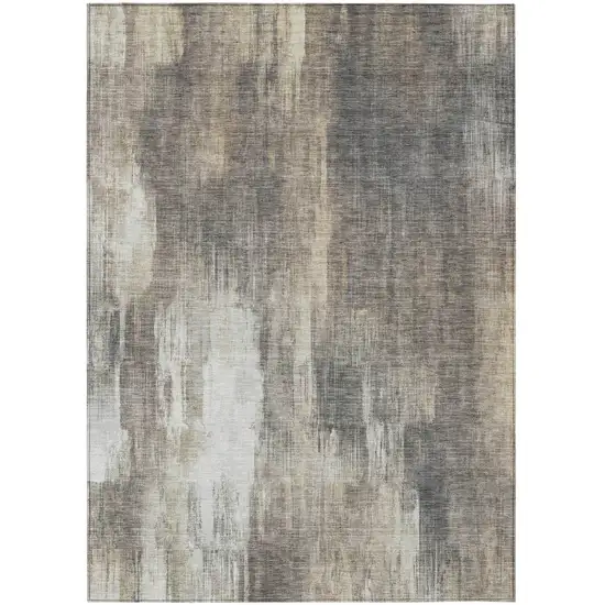 Taupe and Gray Abstract Washable Non Skid Indoor Outdoor Area Rug Photo 2