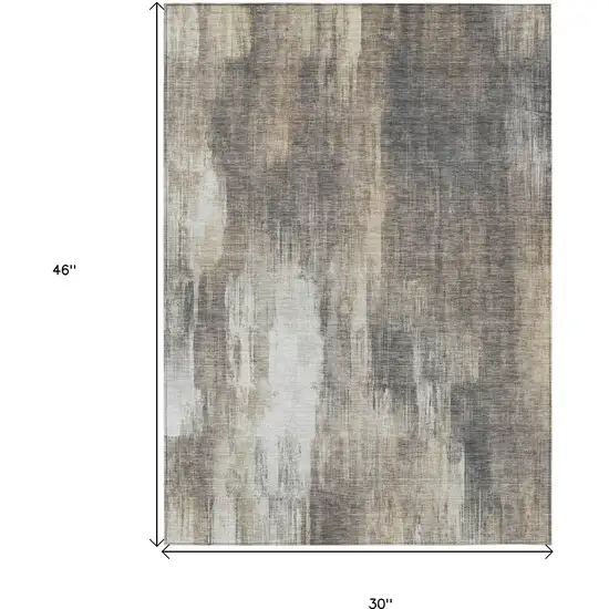 3' X 4' Taupe and Gray Abstract Washable Non Skid Indoor Outdoor Area Rug Photo 3