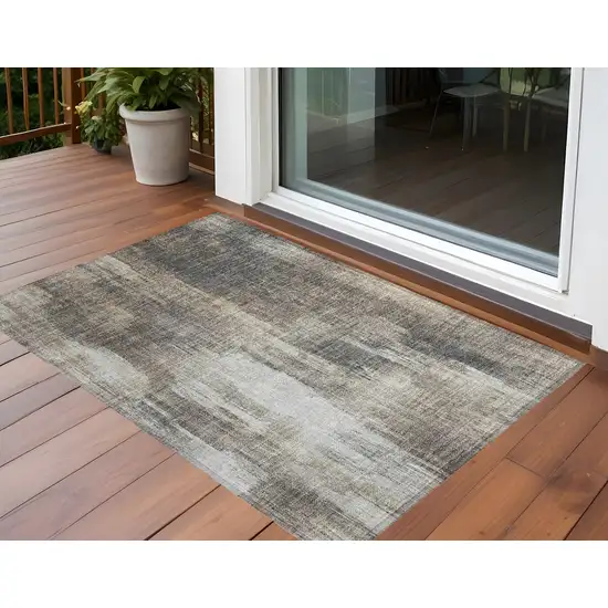 3' X 4' Taupe and Gray Abstract Washable Non Skid Indoor Outdoor Area Rug Photo 1