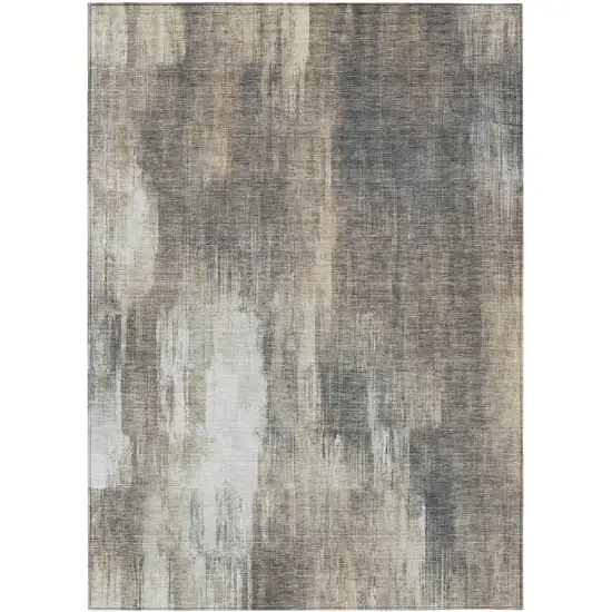 3' X 5' Taupe and Gray Abstract Washable Non Skid Indoor Outdoor Area Rug Photo 2