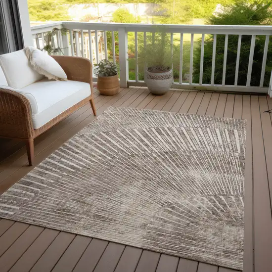 Taupe and Ivory Abstract Washable Non Skid Indoor Outdoor Area Rug Photo 9