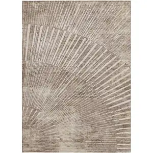 Photo of 3' X 5' Taupe and Ivory Abstract Washable Non Skid Indoor Outdoor Area Rug