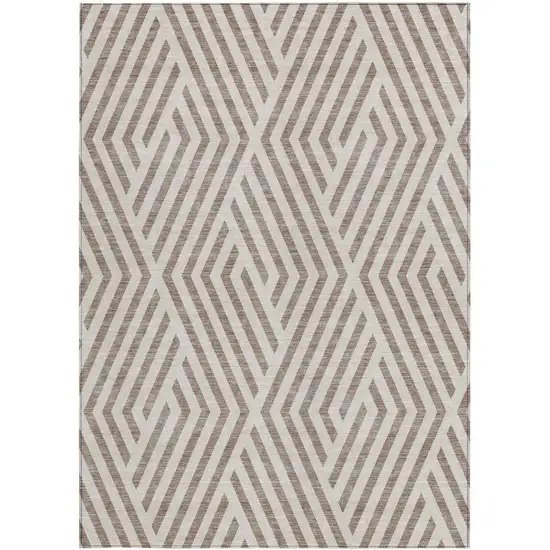 3' X 4' Taupe and Ivory Geometric Washable Non Skid Indoor Outdoor Area Rug Photo 5