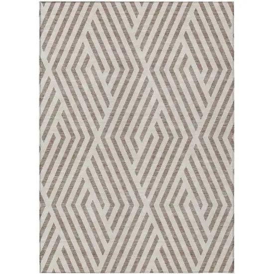 3' X 5' Taupe and Ivory Geometric Washable Non Skid Indoor Outdoor Area Rug Photo 2