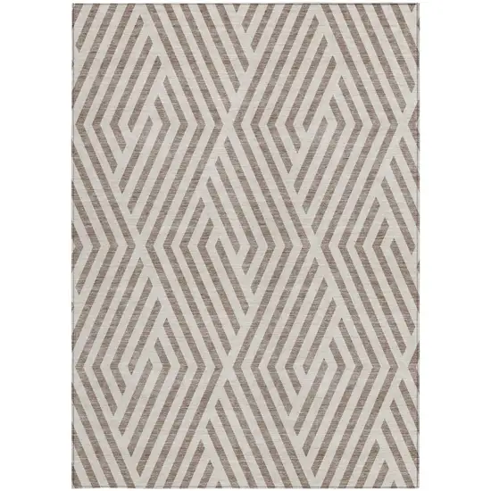 Taupe and Ivory Geometric Washable Non Skid Indoor Outdoor Area Rug Photo 4