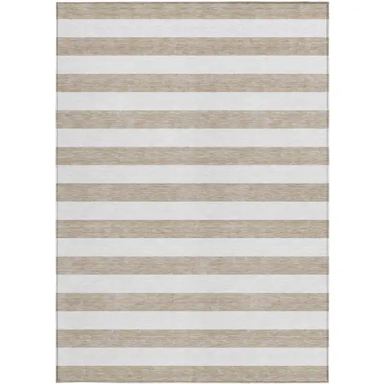 3' X 4' Taupe and White Striped Washable Non Skid Indoor Outdoor Area Rug Photo 2