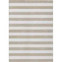 Photo of 3' X 4' Taupe and White Striped Washable Non Skid Indoor Outdoor Area Rug