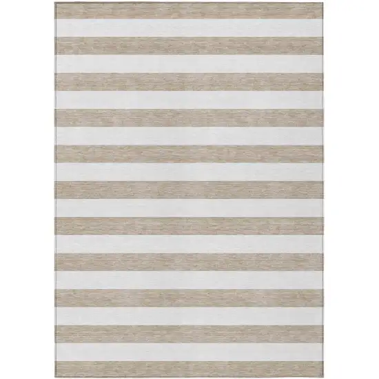 3' X 4' Taupe and White Striped Washable Non Skid Indoor Outdoor Area Rug Photo 1