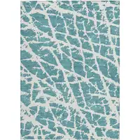 Photo of 3' X 4' Teal Abstract Washable Non Skid Indoor Outdoor Area Rug