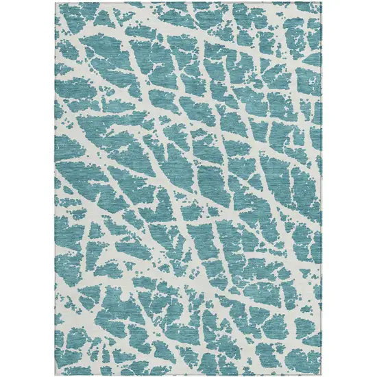 3' X 4' Teal Abstract Washable Non Skid Indoor Outdoor Area Rug Photo 4