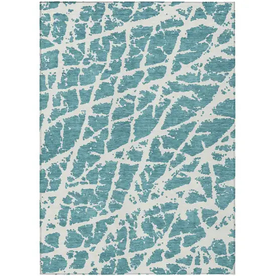 Teal Abstract Washable Non Skid Indoor Outdoor Area Rug Photo 2