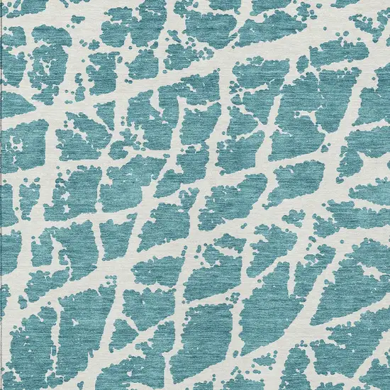 Teal Abstract Washable Non Skid Indoor Outdoor Area Rug Photo 7