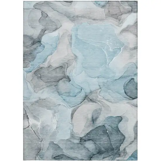 Teal Abstract Washable Non Skid Indoor Outdoor Area Rug Photo 7