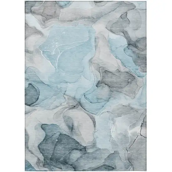 Teal Abstract Washable Non Skid Indoor Outdoor Area Rug Photo 2