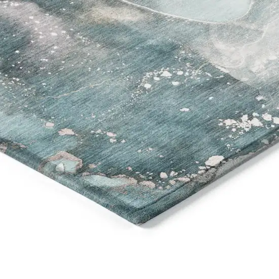 3' X 4' Teal Abstract Washable Non Skid Indoor Outdoor Area Rug Photo 5