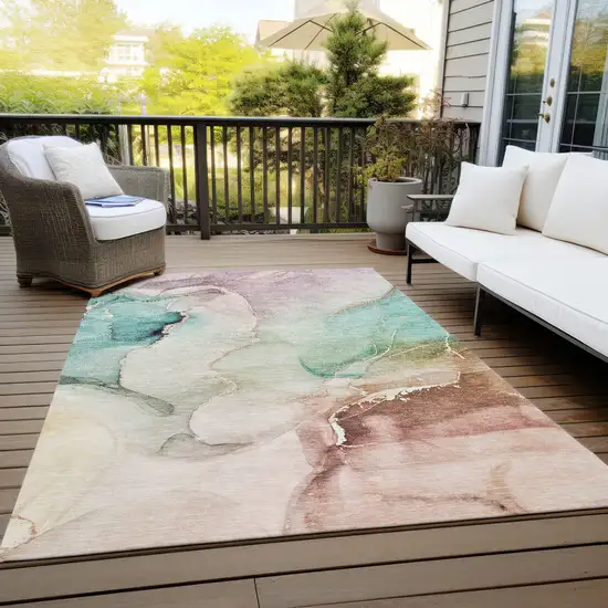 3' X 4' Teal Abstract Washable Non Skid Indoor Outdoor Area Rug Photo 8