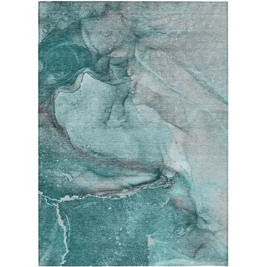 3' X 4' Teal Abstract Washable Non Skid Indoor Outdoor Area Rug Photo 2