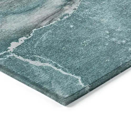 Teal Abstract Washable Non Skid Indoor Outdoor Area Rug Photo 7