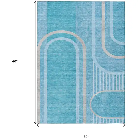 3' X 4' Teal Abstract Washable Non Skid Indoor Outdoor Area Rug Photo 3