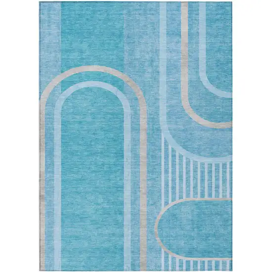 3' X 4' Teal Abstract Washable Non Skid Indoor Outdoor Area Rug Photo 1