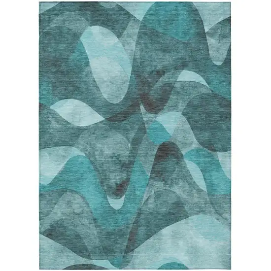 3' X 4' Teal Abstract Washable Non Skid Indoor Outdoor Area Rug Photo 2