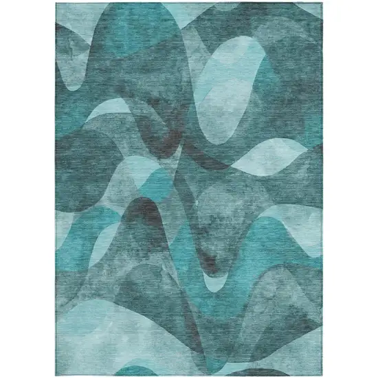 3' X 4' Teal Abstract Washable Non Skid Indoor Outdoor Area Rug Photo 5