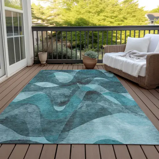 3' X 4' Teal Abstract Washable Non Skid Indoor Outdoor Area Rug Photo 8