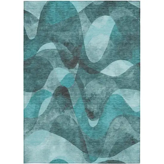 3' X 5' Teal Abstract Washable Non Skid Indoor Outdoor Area Rug Photo 4