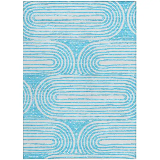 3' X 4' Teal Abstract Washable Non Skid Indoor Outdoor Area Rug Photo 4