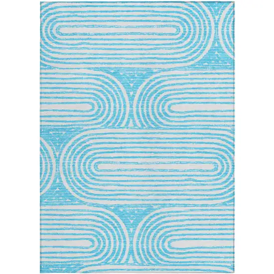 3' X 4' Teal Abstract Washable Non Skid Indoor Outdoor Area Rug Photo 5