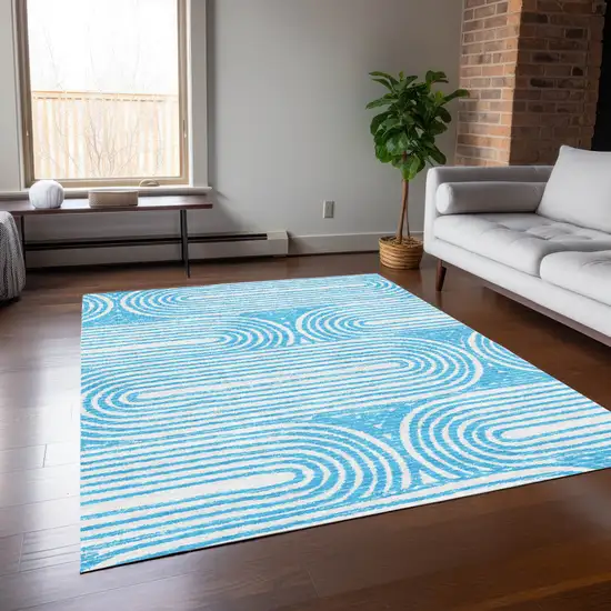 3' X 4' Teal Abstract Washable Non Skid Indoor Outdoor Area Rug Photo 9