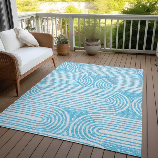 3' X 4' Teal Abstract Washable Non Skid Indoor Outdoor Area Rug Photo 8