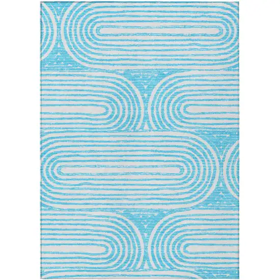 3' X 5' Teal Abstract Washable Non Skid Indoor Outdoor Area Rug Photo 2