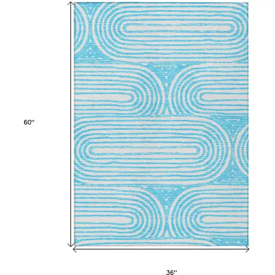 3' X 5' Teal Abstract Washable Non Skid Indoor Outdoor Area Rug Photo 3