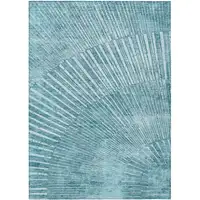 Photo of 3' X 4' Teal Abstract Washable Non Skid Indoor Outdoor Area Rug