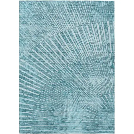 3' X 4' Teal Abstract Washable Non Skid Indoor Outdoor Area Rug Photo 2