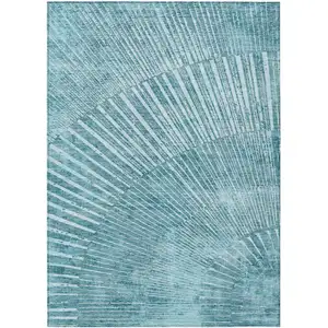 Photo of 3' X 4' Teal Abstract Washable Non Skid Indoor Outdoor Area Rug