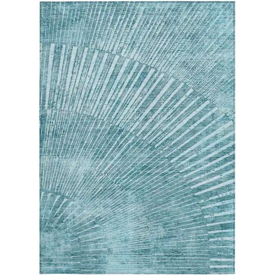 3' X 4' Teal Abstract Washable Non Skid Indoor Outdoor Area Rug Photo 5