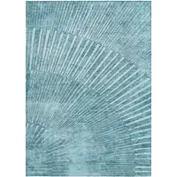 Photo of 3' X 5' Teal Abstract Washable Non Skid Indoor Outdoor Area Rug