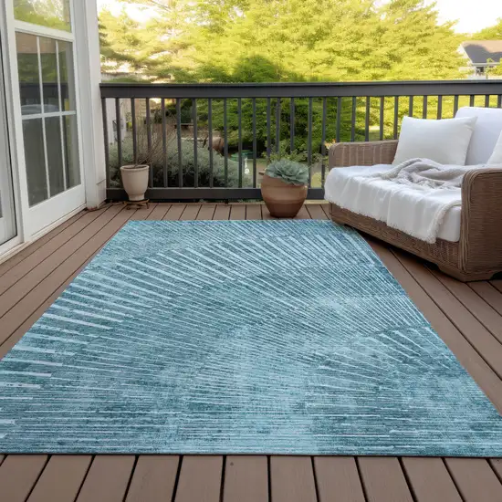 3' X 5' Teal Abstract Washable Non Skid Indoor Outdoor Area Rug Photo 8