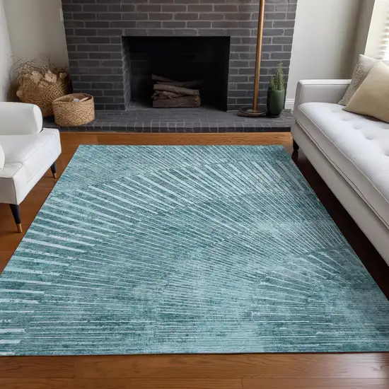 3' X 5' Teal Abstract Washable Non Skid Indoor Outdoor Area Rug Photo 9