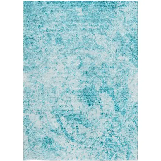 Teal Abstract Washable Non Skid Indoor Outdoor Area Rug Photo 5