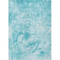 Photo of 3' X 4' Teal Abstract Washable Non Skid Indoor Outdoor Area Rug