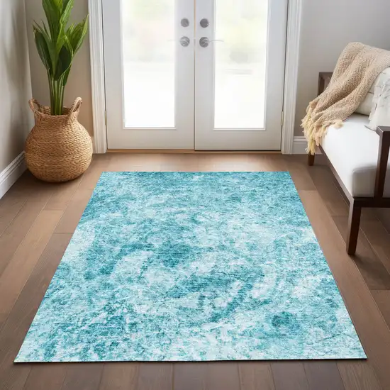 3' X 4' Teal Abstract Washable Non Skid Indoor Outdoor Area Rug Photo 8