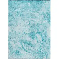 Photo of 3' X 5' Teal Abstract Washable Non Skid Indoor Outdoor Area Rug