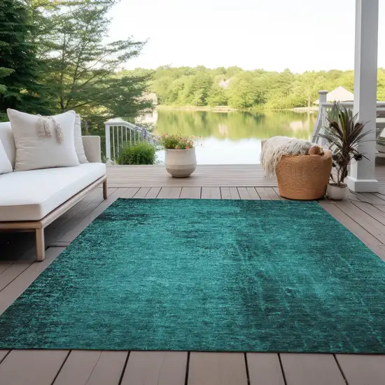 3' X 4' Teal Abstract Washable Non Skid Indoor Outdoor Area Rug Photo 8