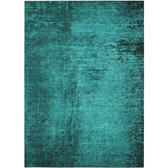 3' X 4' Teal Abstract Washable Non Skid Indoor Outdoor Area Rug Photo 5