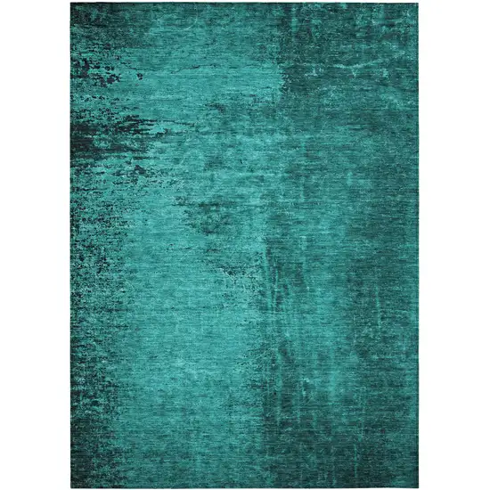 3' X 5' Teal Abstract Washable Non Skid Indoor Outdoor Area Rug Photo 2