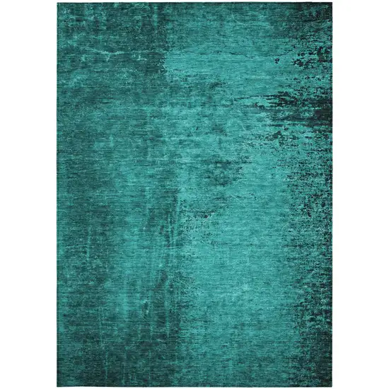 Teal Abstract Washable Non Skid Indoor Outdoor Area Rug Photo 5